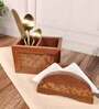 Hand Crafted Acacia Wood Chatai Cutlery & Tissue Holder Set