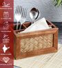 Hand Crafted Acacia Wood Chatai Four Part Spoon Holder/ Cutlery Holder/ Kitchen Caddy