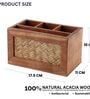 Hand Crafted Acacia Wood Chatai Four Part Spoon Holder/ Cutlery Holder/ Kitchen Caddy