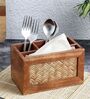 Hand Crafted Acacia Wood Chatai Four Part Spoon Holder/ Cutlery Holder/ Kitchen Caddy