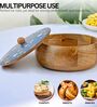 Hand Crafted Blue Floral Printed Lid Mango Wood Round Chapati Box
