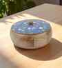 Hand Crafted Blue Floral Printed Lid Mango Wood Round Chapati Box