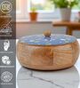 Hand Crafted Blue Floral Printed Lid Mango Wood Round Chapati Box