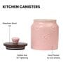 Hand Crafted Embossed Pink Ceramic Jar with Wooden Lid Set of 2