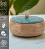 Hand Crafted Green Paisley Printed Lid Mango Wood Round Chapati Box