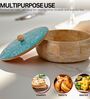 Hand Crafted Green Paisley Printed Lid Mango Wood Round Chapati Box