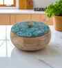 Hand Crafted Green Paisley Printed Lid Mango Wood Round Chapati Box