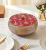 Hand Crafted Maroon Warli Printed Lid Mango Wood Round Chapati Box