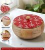 Hand Crafted Maroon Warli Printed Lid Mango Wood Round Chapati Box