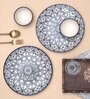 Hand Crafted Mehraab Blue Off-white Ceramic Small Dinner (Set of 4)