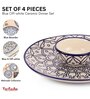 Hand Crafted Mehraab Blue Off-white Ceramic Small Dinner (Set of 4)