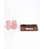 Hand Crafted Red Spiral Ceramic Salt n pepper & Wooden Toothpick Tray Holder
