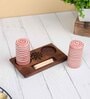 Hand Crafted Red Spiral Ceramic Salt n pepper & Wooden Toothpick Tray Holder