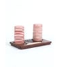 Hand Crafted Red Spiral Ceramic Salt n pepper & Wooden Toothpick Tray Holder