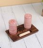 Hand Crafted Red Spiral Ceramic Salt n pepper & Wooden Toothpick Tray Holder