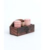 Hand Crafted Red Spiral Ceramic Salt n pepper with Tree of Life Wooden Toothpick Holder