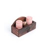 Hand Crafted Red Spiral Ceramic Salt n pepper with Tree of Life Wooden Toothpick Holder