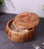 Hand Crafted Wooden Round Chapati Box with Spiral Carved Lid