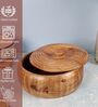 Hand Crafted Wooden Round Chapati Box with Spiral Carved Lid