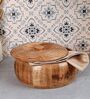 Hand Crafted Wooden Round Chapati Box with Spiral Carved Lid