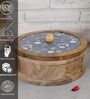 Hand-made Blue Floral Enameled Lid Mango Wood Chapati Box