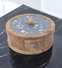 Hand-made Blue Floral Enameled Lid Mango Wood Chapati Box