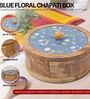 Hand-made Blue Floral Enameled Lid Mango Wood Chapati Box