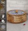 Hand-made Blue Floral Enameled Lid Mango Wood Taper Chapati Box
