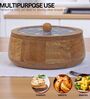 Hand-made Blue Floral Enameled Lid Mango Wood Taper Chapati Box