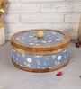 Hand-made Blue Floral Enameled Mango Wood Chapati Box