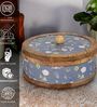 Hand-made Blue Floral Enameled Mango Wood Chapati Box