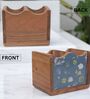 Hand-made Blue Floral Mango Wood Cutlery Holder