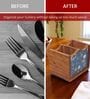 Hand-made Blue Floral Mango Wood Cutlery Holder