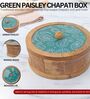 Hand-made Green Paisley Enameled Lid Mango Wood Chapati Box