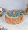 Hand-made Green Paisley Enameled Lid Mango Wood Taper Chapati Box