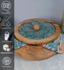 Hand-made Green Paisley Enameled Lid Mango Wood Taper Chapati Box