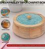 Hand-made Green Paisley Enameled Lid Mango Wood Taper Chapati Box