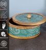 Hand-made Green Paisley Enameled Mango Wood Chapati Box