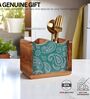 Hand-made Green Paisley Mango Wood Cutlery Holder