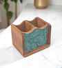 Hand-made Green Paisley Mango Wood Cutlery Holder