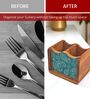 Hand-made Green Paisley Mango Wood Cutlery Holder