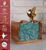 Hand-made Green Paisley Mango Wood Cutlery Holder
