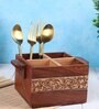 Hand-made Gul Four Part Sheesham Wood Cutlery Holderor Kitchen Caddy