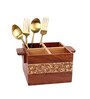 Hand-made Gul Four Part Sheesham Wood Cutlery Holderor Kitchen Caddy