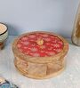 Hand-made Maroon Warli Enameled Lid Mango Wood Chapati Box