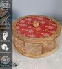 Hand-made Maroon Warli Enameled Lid Mango Wood Chapati Box