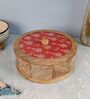 Hand-made Maroon Warli Enameled Lid Mango Wood Chapati Box