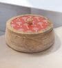 Hand-made Maroon Warli Enameled Lid Mango Wood Taper Chapati Box