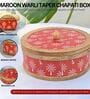 Hand-made Maroon Warli Enameled Mango Wood Chapati Box