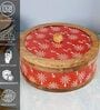 Hand-made Maroon Warli Enameled Mango Wood Chapati Box